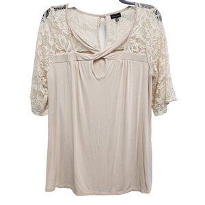 Buckle Black Womens BOHO Fairy Romantic Top Size Medium Cream Lace Short Sleeve